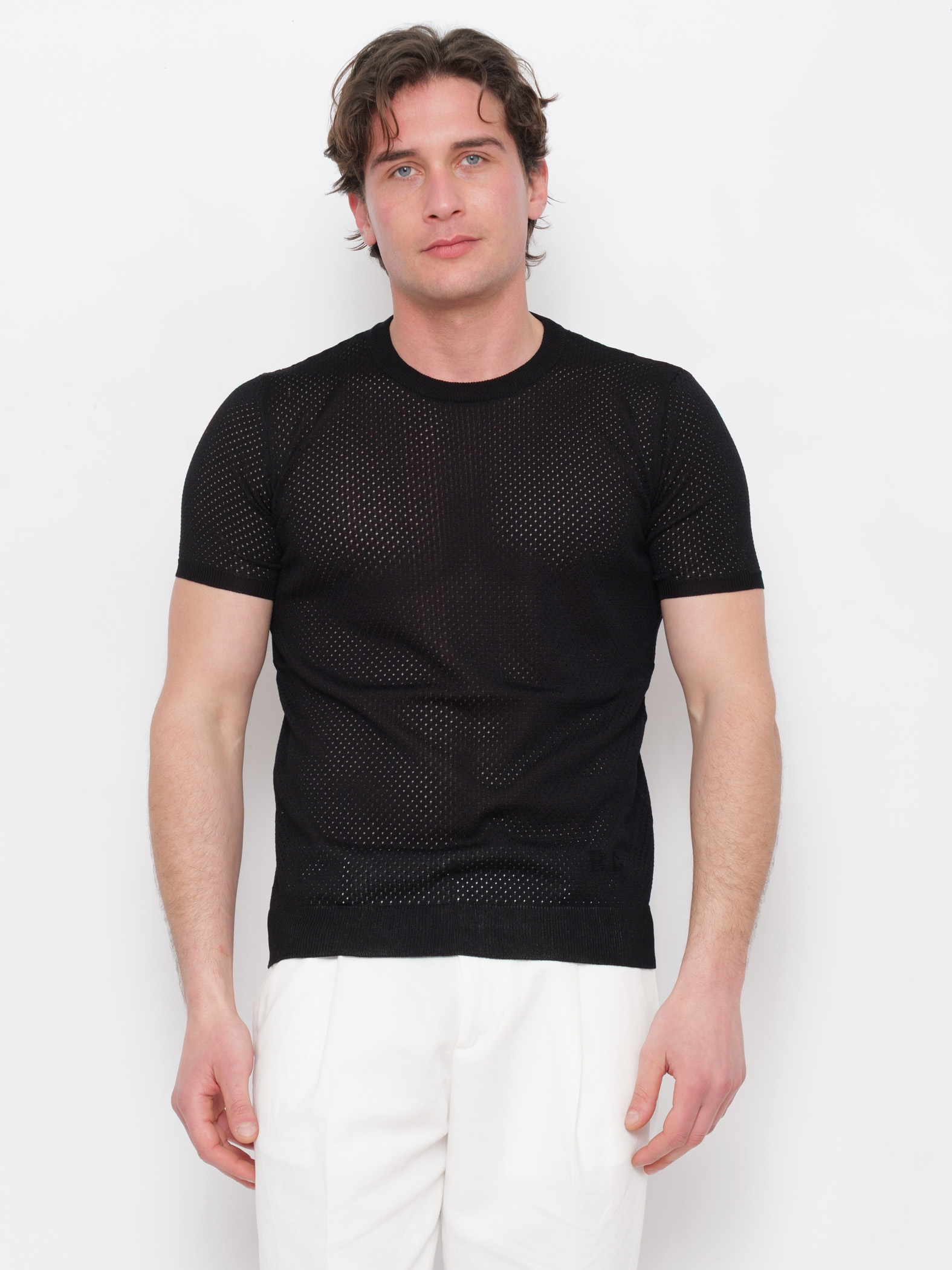 T-shirt Uomo Roberto Collina Nera in Cotone con Motivo a